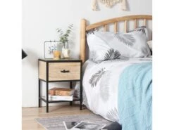 Table De Chevet Avec ĂtagĂšre En MĂ©tal Bois Beige Noir 1 Tiroir