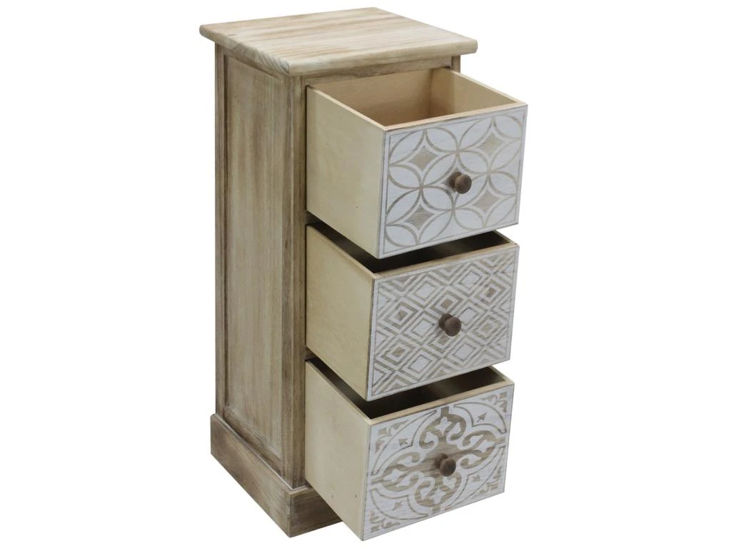 Table De Chevet 3 Tiroirs Bois Beige Blanc Rétro Compacte 63x29x25 – Image 4