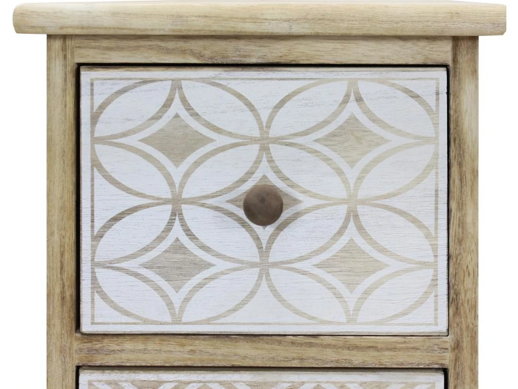 Table De Chevet 3 Tiroirs Bois Beige Blanc Rétro Compacte 63x29x25 – Image 6