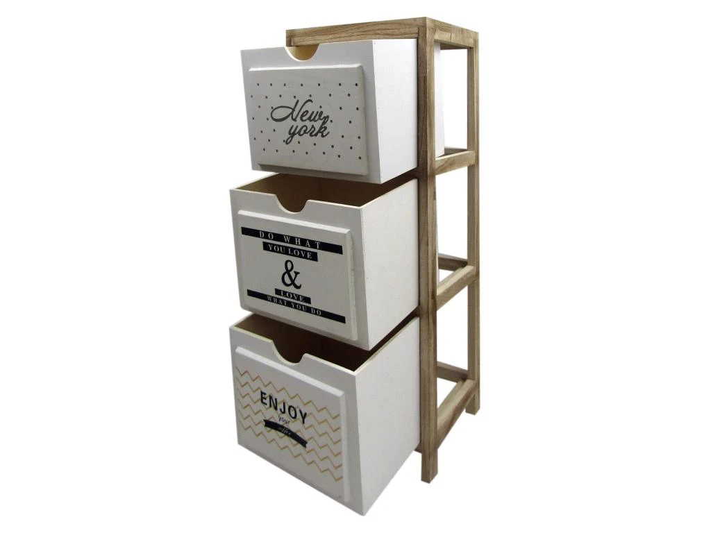 Table De Nuit Commode 3 Tiroirs Nordique Bois Clair Blanc 79x30x24 – Image 4