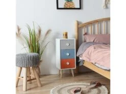 Commode En Bois à 3 Tiroirs Chambres D'enfants Tissu Moderne Et Coloré