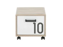 Chevet Enfant Sur Roulettes En Bois Imitation ChĂȘne Clair Et Blanc - CH5052