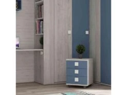 Chevet 3 Tiroirs Ă Roulettes En Bois Imitation ChĂȘne Et Blanc - CH9069