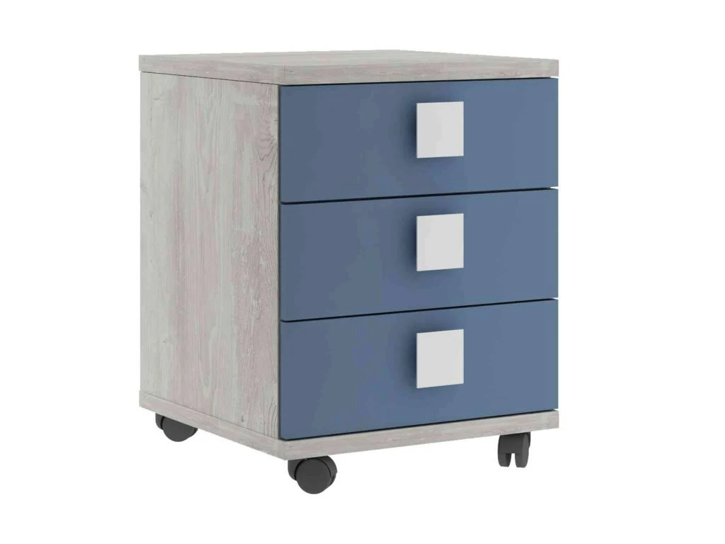 Chevet 3 Tiroirs à Roulettes En Bois Imitation Chêne Et Blanc - CH9069 – Image 2