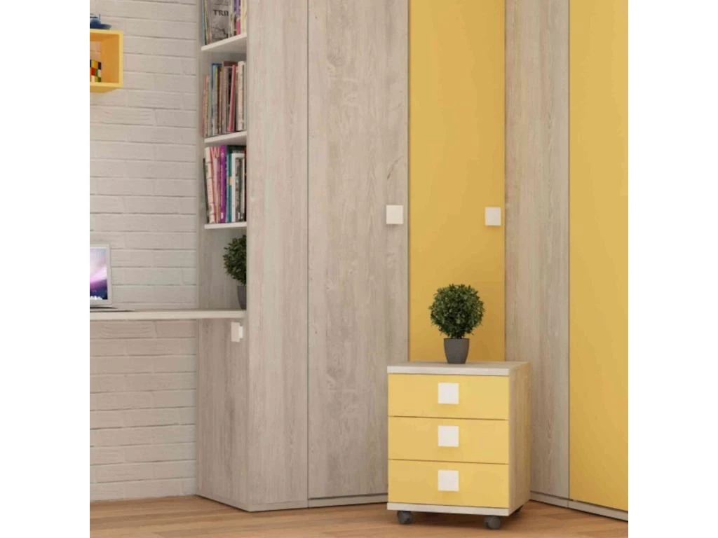 Chevet 3 Tiroirs à Roulettes En Bois Imitation Chêne Et Blanc - CH9069 – Image 3