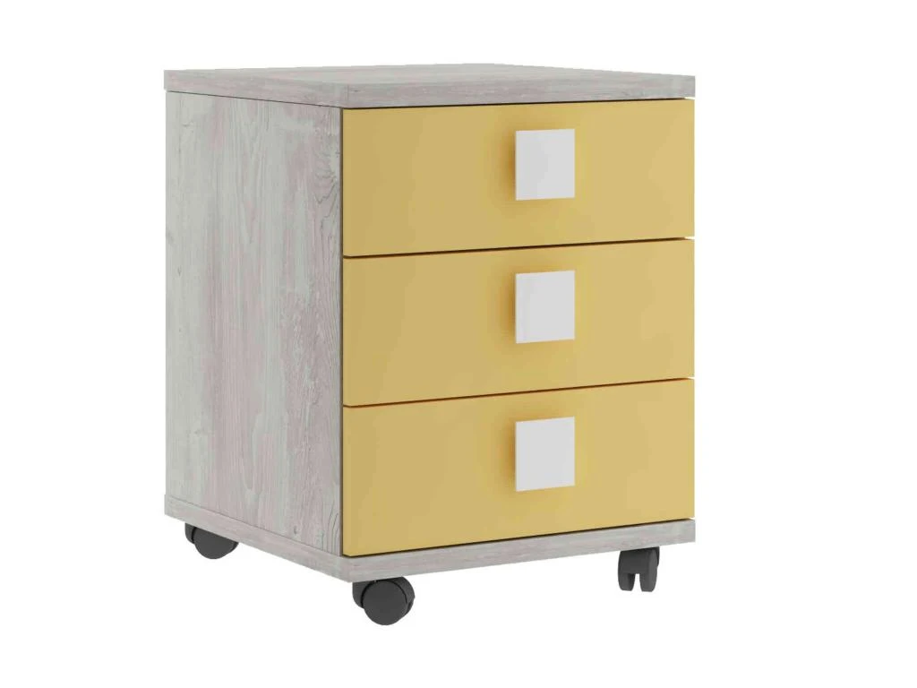 Chevet 3 Tiroirs à Roulettes En Bois Imitation Chêne Et Blanc - CH9069 – Image 4