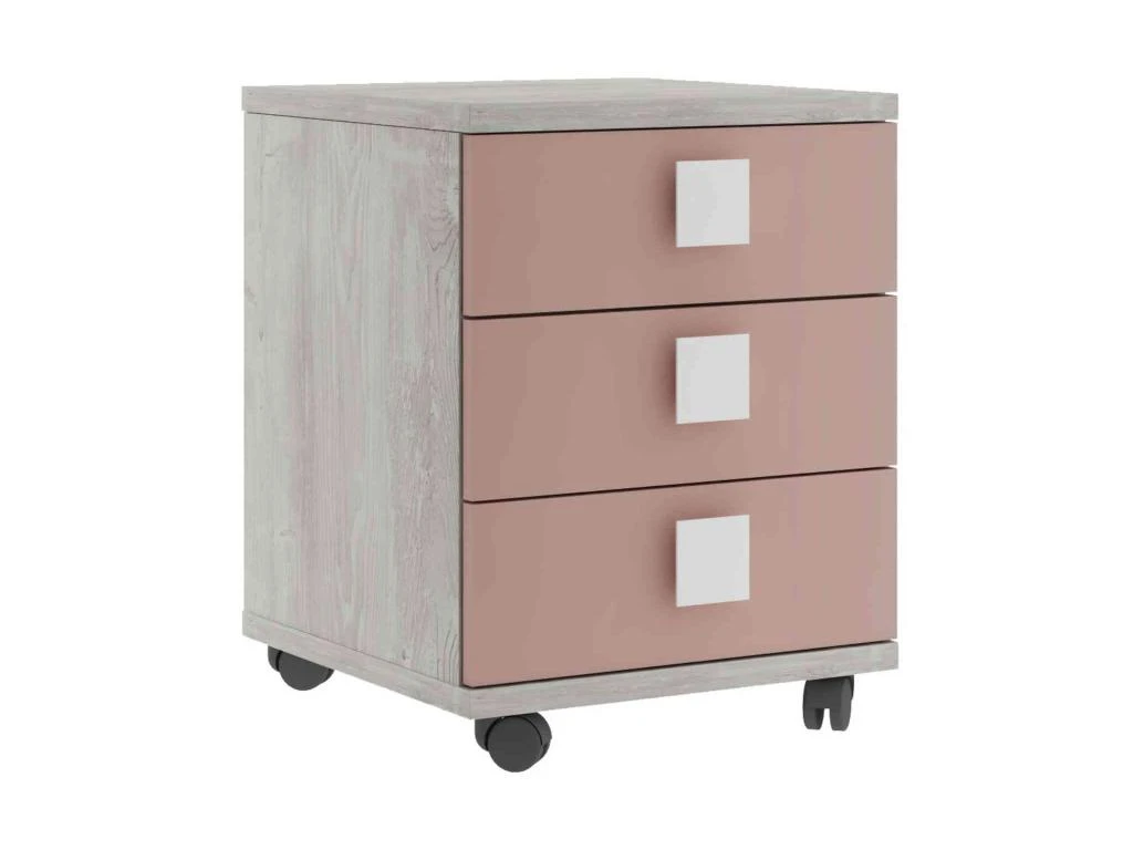 Chevet 3 Tiroirs à Roulettes En Bois Imitation Chêne Et Blanc - CH9069 – Image 6