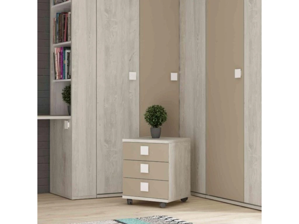 Chevet 3 Tiroirs à Roulettes En Bois Imitation Chêne Et Blanc - CH9069 – Image 7