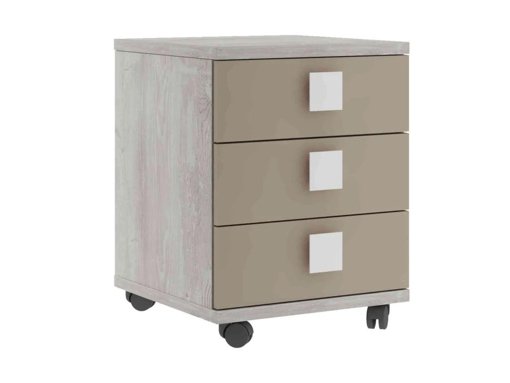Chevet 3 Tiroirs à Roulettes En Bois Imitation Chêne Et Blanc - CH9069 – Image 8