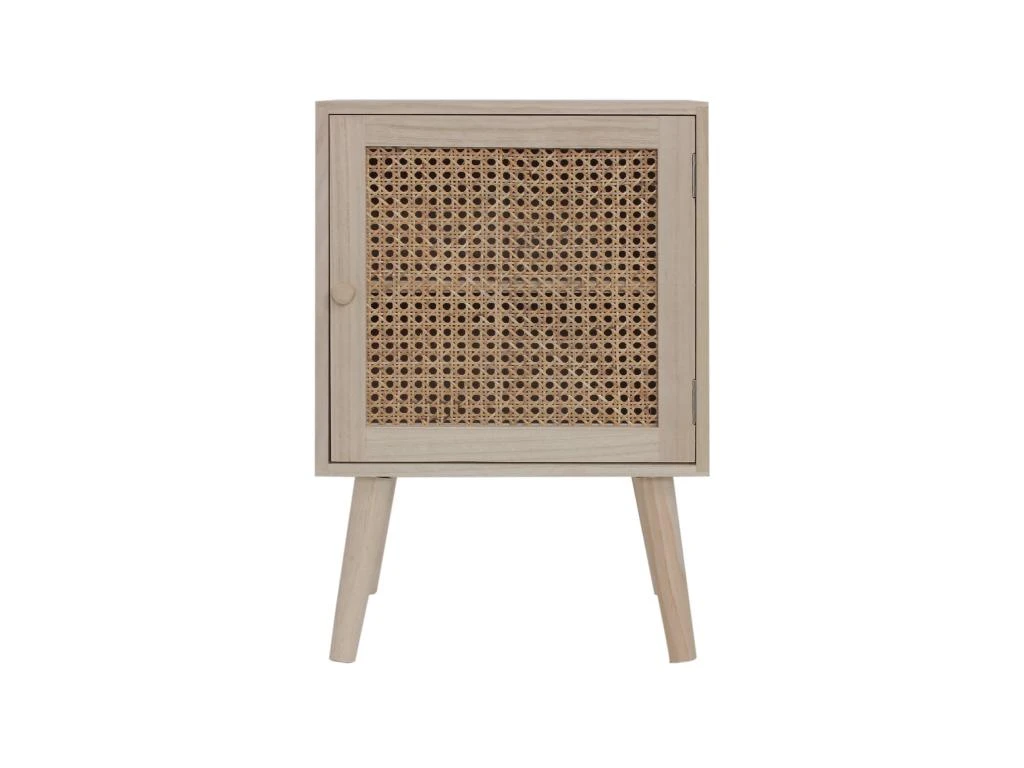 Table De Chevet Pour Chambre 1 Porte En Bois Et Rotin Marron Gain De Place – Image 2