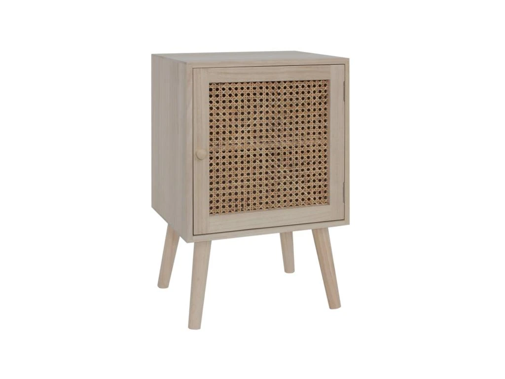 Table De Chevet Pour Chambre 1 Porte En Bois Et Rotin Marron Gain De Place – Image 4