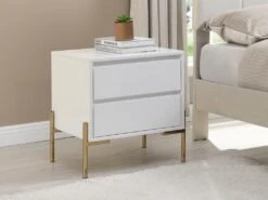 Lot De 2 Tables De Chevet Avec 2 Tiroirs - MDF Et Métal - Blanc Laqué Et Doré - KORASA