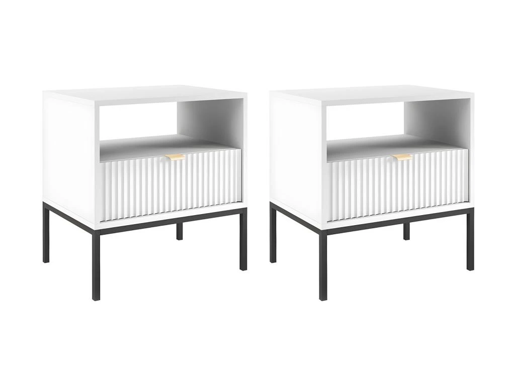 Lot De 2 Tables De Chevet 1 Tiroir Et 1 Niche - Blanc - LIOUBA De Pascal Morabito – Image 2