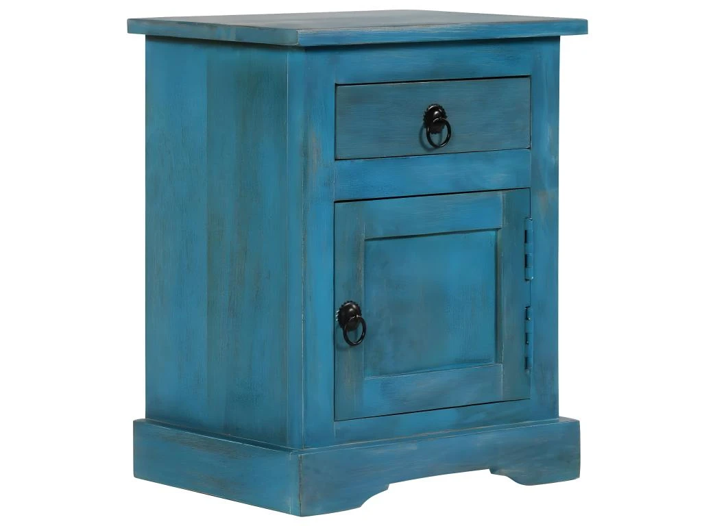 Table De Nuit Chevet Commode Armoire Meuble Chambre Bois De Manguier Massif 40 X 30 X 50 Cm Bleu 1402109