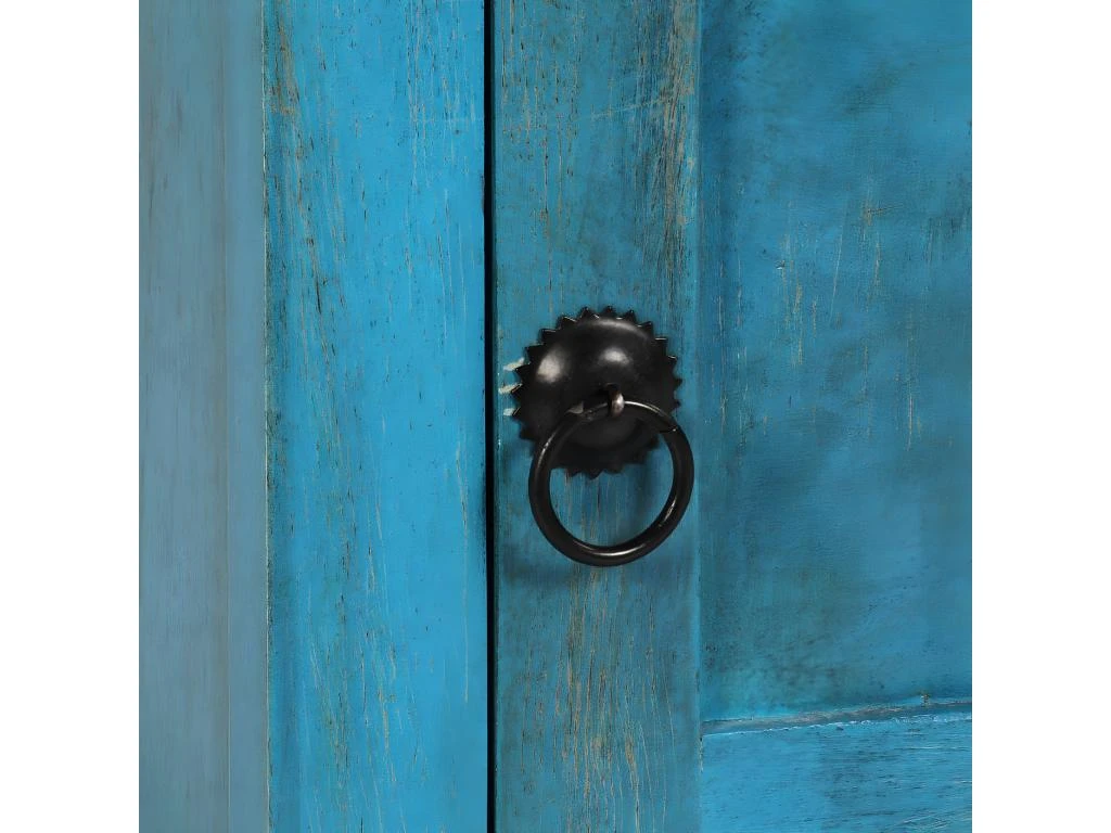 Table De Nuit Chevet Commode Armoire Meuble Chambre Bois De Manguier Massif 40 X 30 X 50 Cm Bleu 1402109 – Image 2