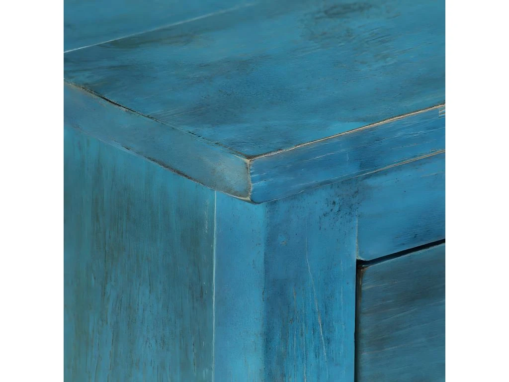 Table De Nuit Chevet Commode Armoire Meuble Chambre Bois De Manguier Massif 40 X 30 X 50 Cm Bleu 1402109 – Image 3