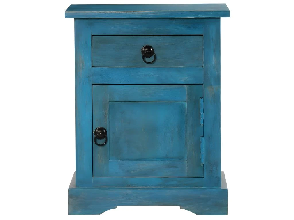 Table De Nuit Chevet Commode Armoire Meuble Chambre Bois De Manguier Massif 40 X 30 X 50 Cm Bleu 1402109 – Image 4