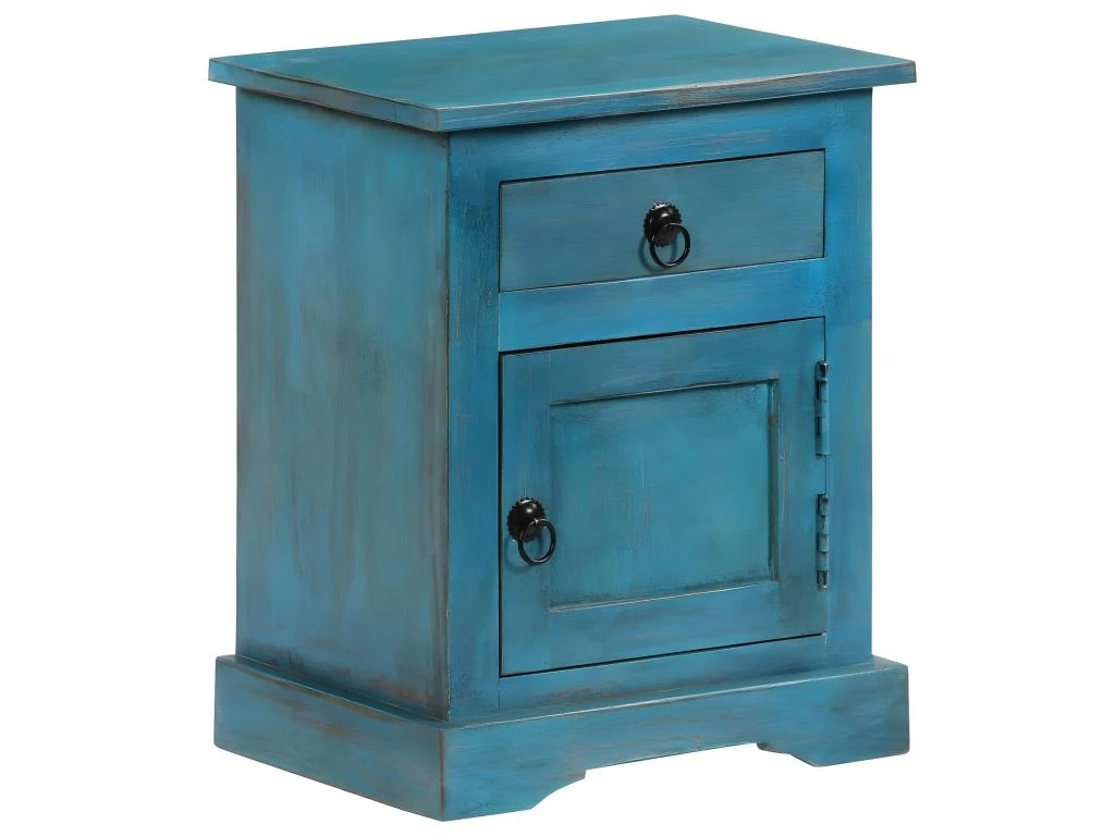 Table De Nuit Chevet Commode Armoire Meuble Chambre Bois De Manguier Massif 40 X 30 X 50 Cm Bleu 1402109 – Image 5