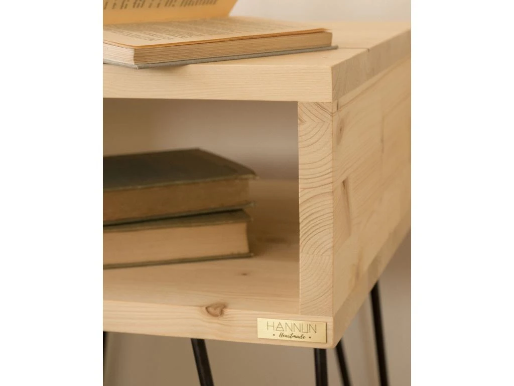 Table De Chevet En Bois D'épicéa Massif Et Fer Forgé En Couleur Blanc – Image 4