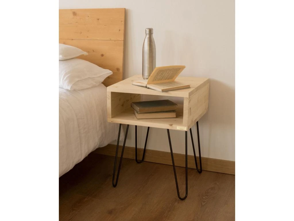 Table De Chevet En Bois D'épicéa Massif Et Fer Forgé En Couleur Blanc – Image 5