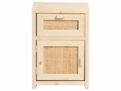 Table De Nuit En Bois à Partir De Tir Et Raffia En Couleur Beige