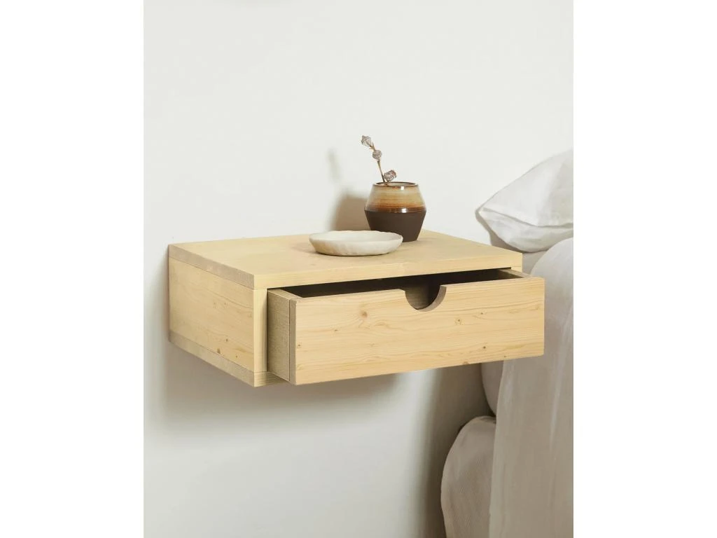 Table De Chevet Flottante En Bois De Couleur Beige – Image 2