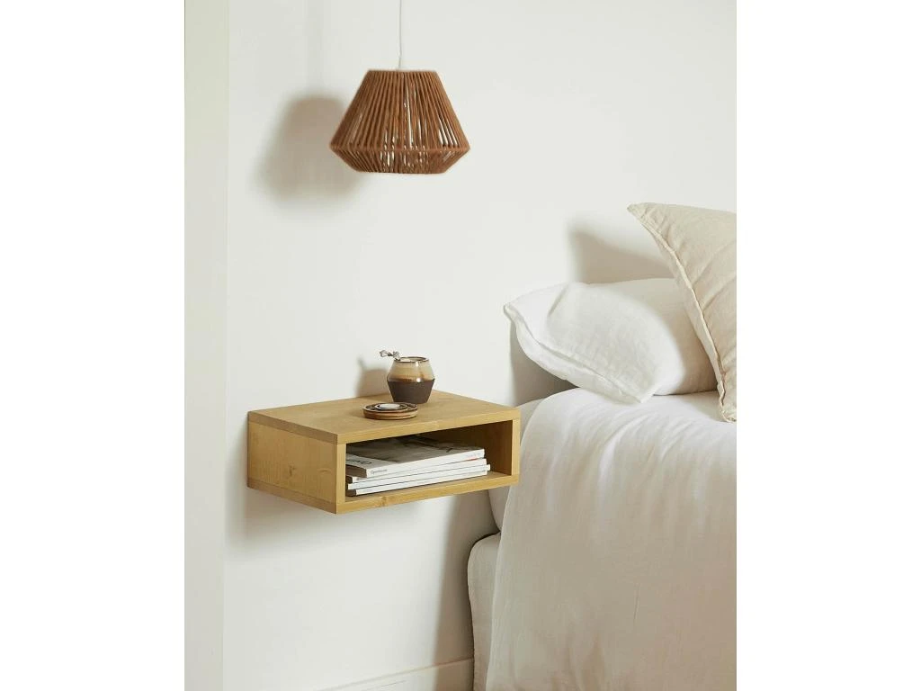 Table De Chevet Flottante En Bois De Couleur Beige – Image 4