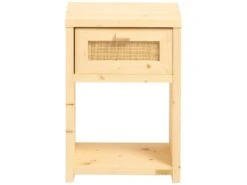 Table De Chevet Avec Tiroir En Bois D'épicéa De Couleur Beige