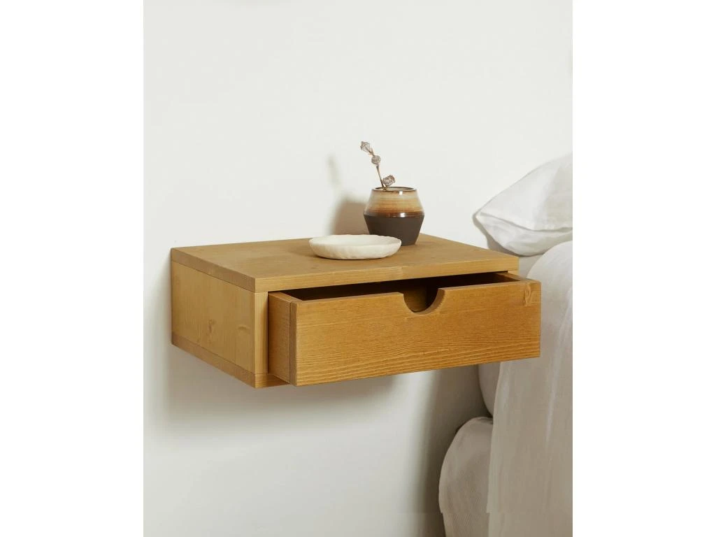 Table De Chevet Flottante En Bois De Couleur Marron Clair – Image 2