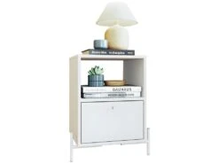 Chevet Blanc 1 Tiroir 1 Niche Pieds Métal