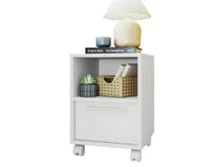 Chevet Blanc 1 Porte 2 Niches Blanc Sur Roulettes