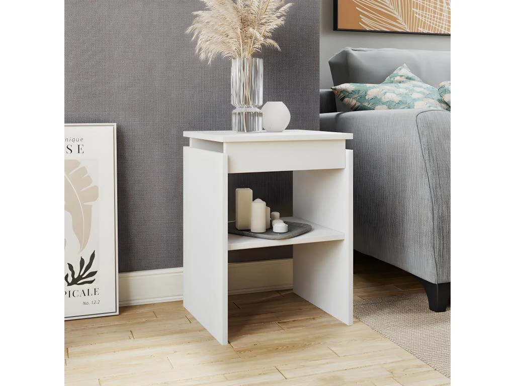 Bout De Canapé Chevet Blanc 2 Niches – Image 2