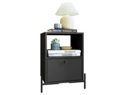 Chevet Noir 1 Tiroir 1 Niche Pieds Métal