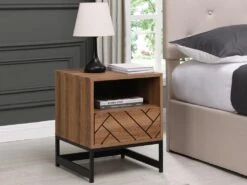 Table De Chevet 1 Tiroir Et 1 Niche - MDF Et Acier - Coloris : Naturel Et Noir - CARATANA