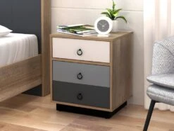 Table De Chevet - 1 Tiroir Et 1 Porte - Coloris : ChĂȘne, Blanc Et Gris - KRYPTON