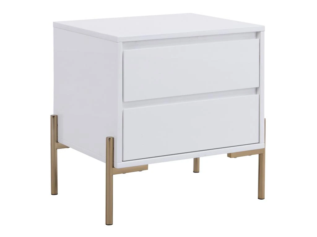 Table De Chevet 2 Tiroirs - MDF Et Métal - Blanc Laqué Et Doré - KORASA De Pascal Morabito – Image 3