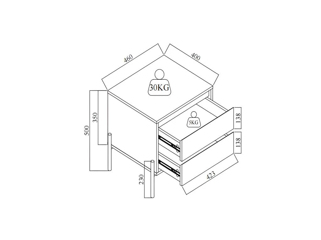 Table De Chevet 2 Tiroirs - MDF Et Métal - Blanc Laqué Et Doré - KORASA De Pascal Morabito – Image 9