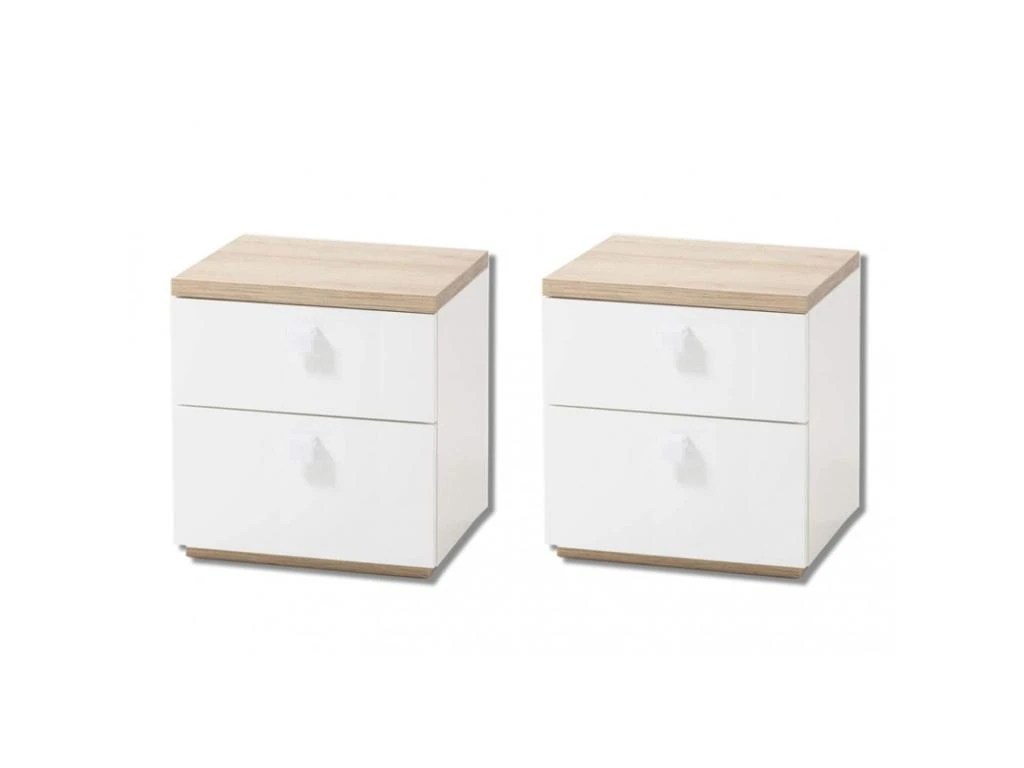 2 Tables De Chevet Décor Chêne Clair Et Blanc Enfant Ado - GABRIEL