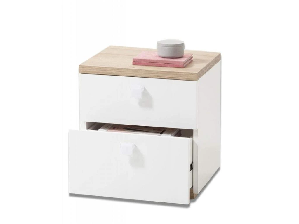 2 Tables De Chevet Décor Chêne Clair Et Blanc Enfant Ado - GABRIEL – Image 2