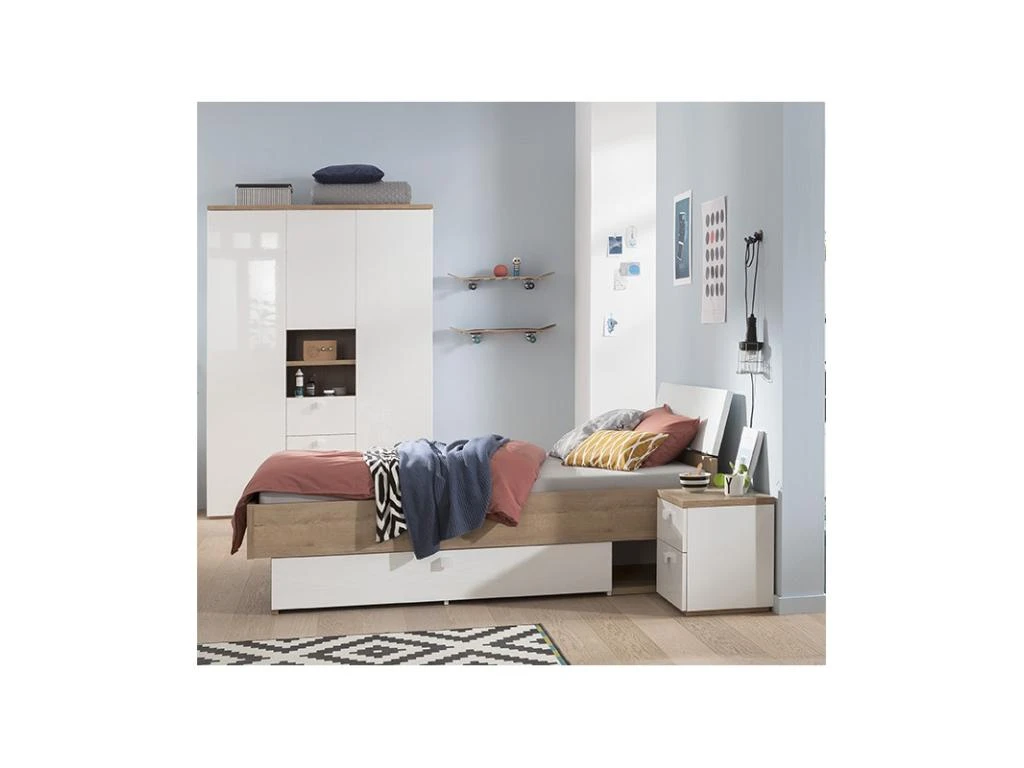 2 Tables De Chevet Décor Chêne Clair Et Blanc Enfant Ado - GABRIEL – Image 3