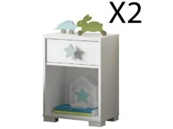 Lot De 2 Tables De Chevet Enfant / Table De Nuit Coloris Blanc - Hauteur 56 X Longueur 40 X Profondeur 33 Cm