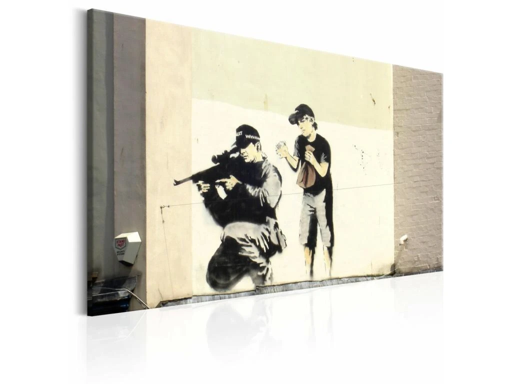 Tableau « Tireur D'élite Et Enfant » Par Banksy - 90 X 60 Cm