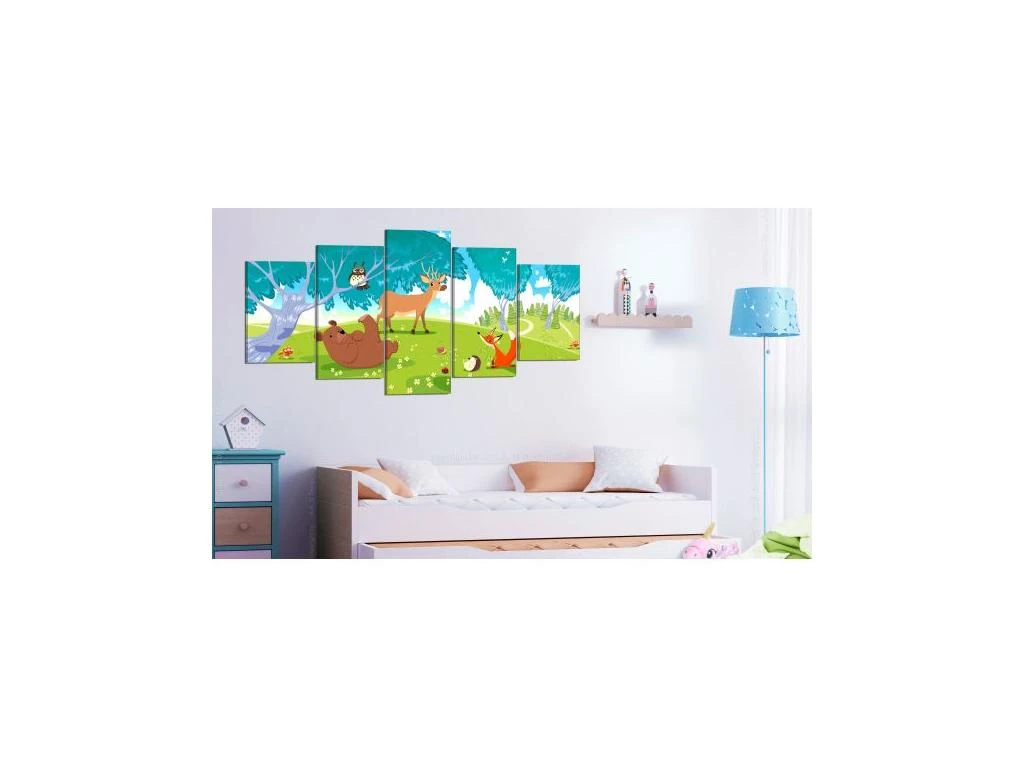 Tableau Pour Enfants Friendly Animals (5 Parts) 200x100 Cm – Image 2