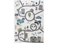 Tapis De Jeu Pour Chambre D'enfant Blanc Motif Route De L'école 140x200cm