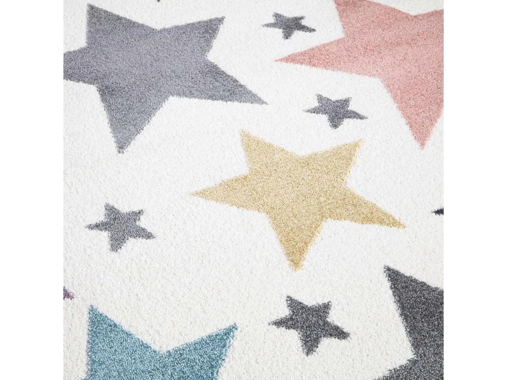 Tapis Pour Chambre D'enfant Blanc Etoiles Multicolores 140x200cm – Image 4