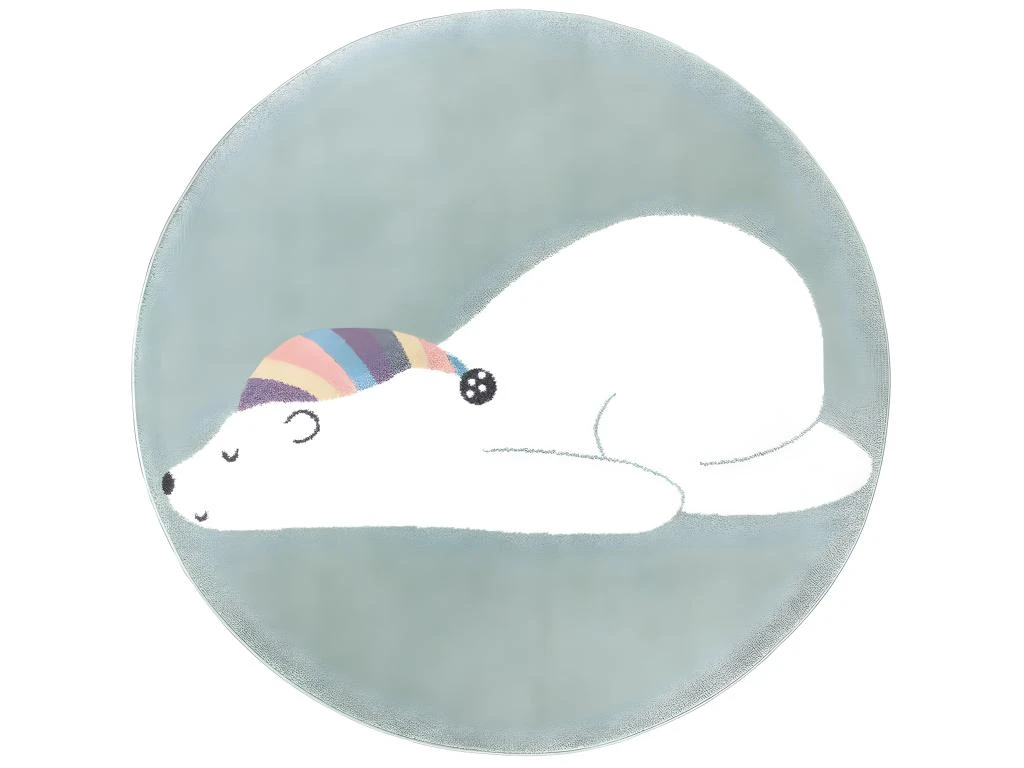 Tapis Rond Pour Chambre D'enfant Vert Motif Ours Blanc 160x160cm