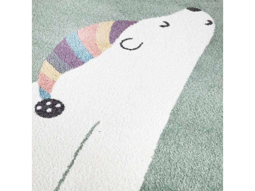 Tapis Rond Pour Chambre D'enfant Vert Motif Ours Blanc 160x160cm – Image 4