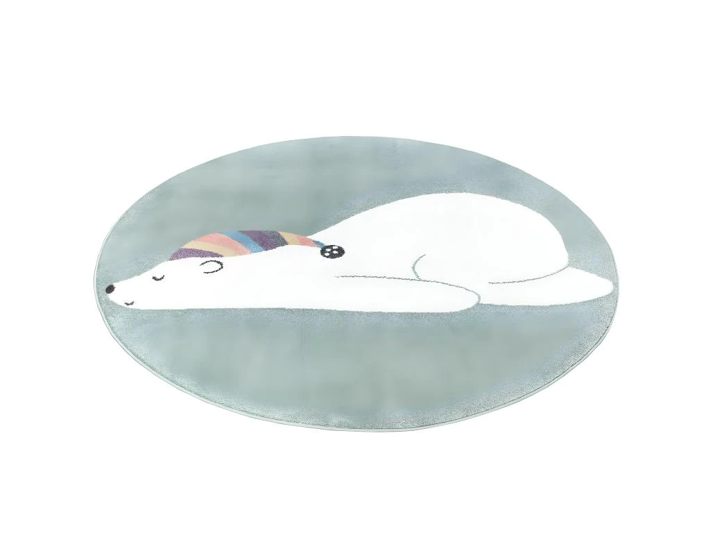 Tapis Rond Pour Chambre D'enfant Vert Motif Ours Blanc 160x160cm – Image 5