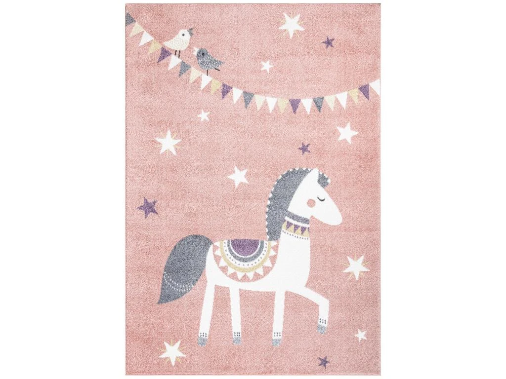 Tapis Pour Chambre D'enfant Cheval Rose Et Blanc 80x150cm