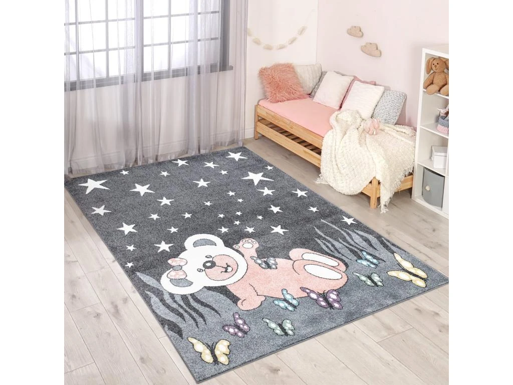 Tapis Pour Chambre D'enfant Ourson Gris Et Blanc 190x280cm â Image 2